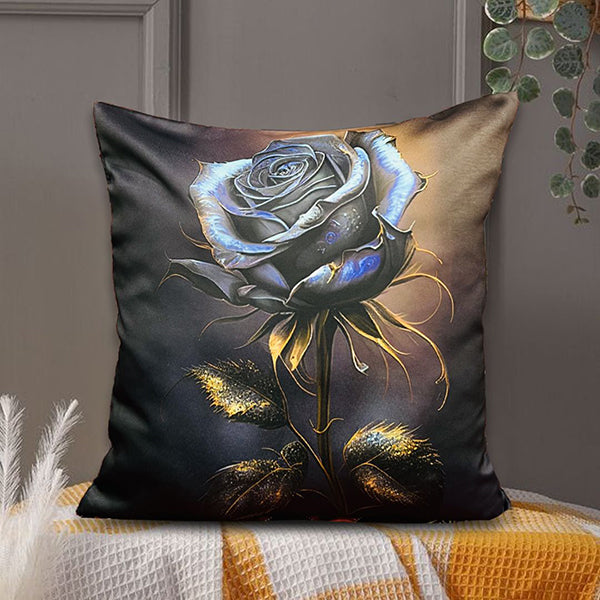 Midnight rose 3d printed silk cushion cover