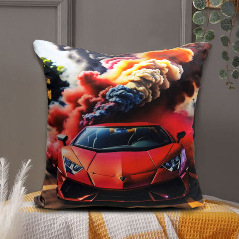 Red lamborghini 3d printed silk cushion cover