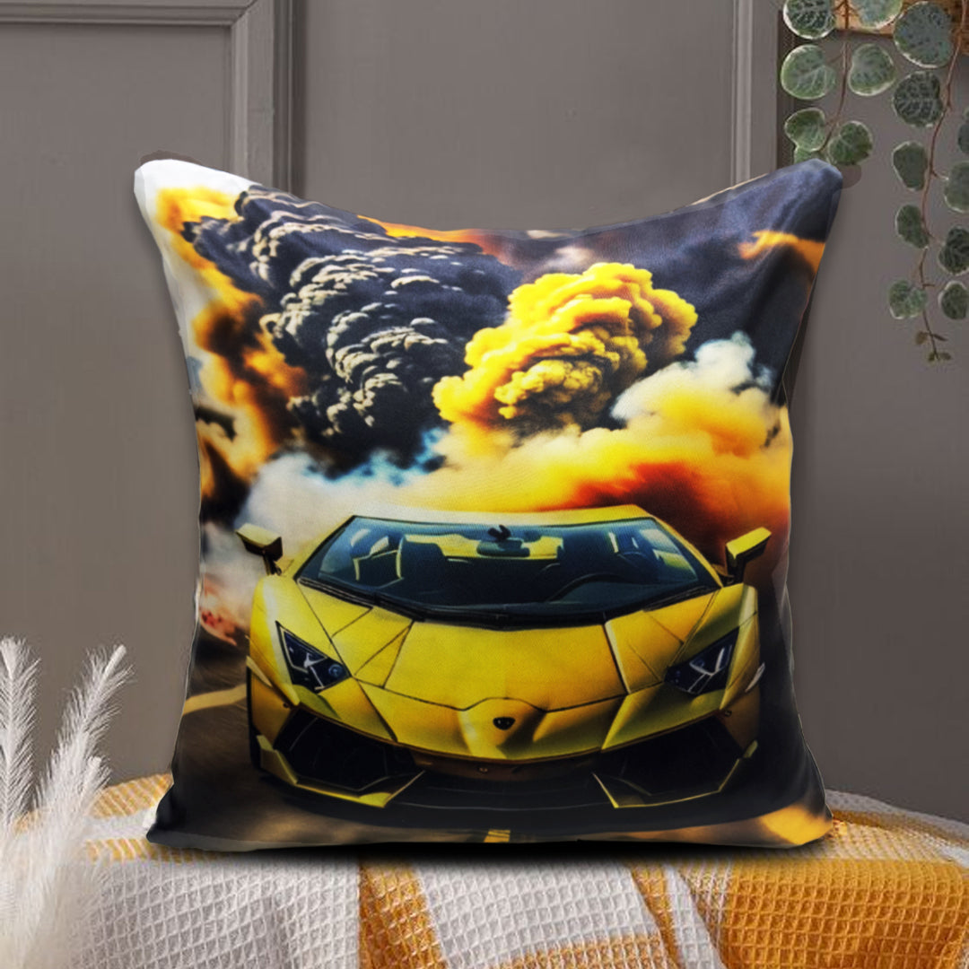 Yellow lambo 3d printed silk cushion cover