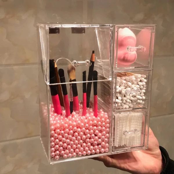 ACRYLIC MAKEUP BRUSH ORGANIZER WITH DRAWER