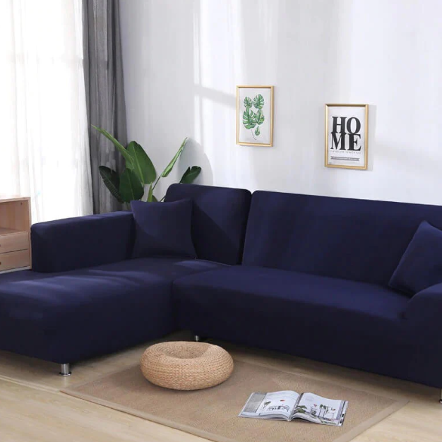L Shape Jersey sofa cover blue