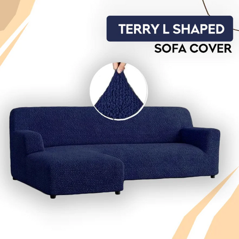 L shape terry sofa cover blue