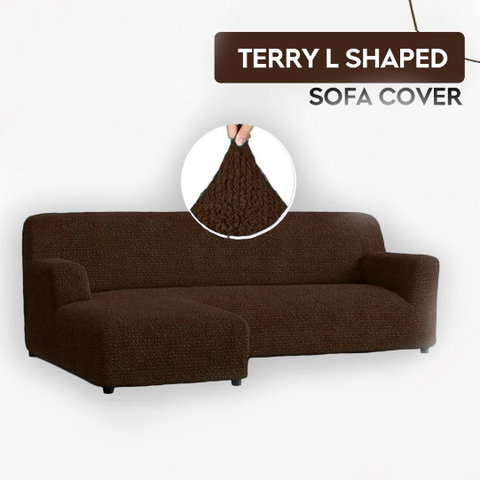 L shape terry sofa cover brown