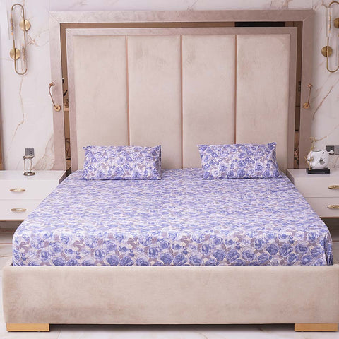Bigy Blue Floral Percale Cotton Bedsheet