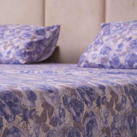 Bigy Blue Floral Percale Cotton Bedsheet
