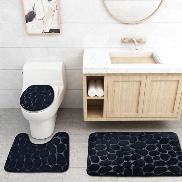 3pcs Memory Foam Bath Mats Extra soft-Non slip Black