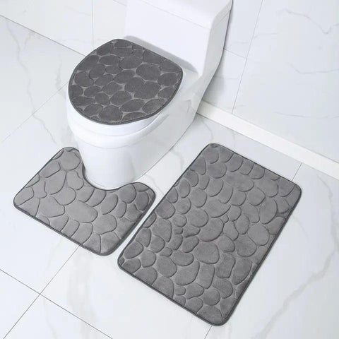 3pcs Memory Foam Bath Mats Extra soft-Non slip Light Grey