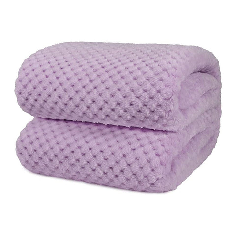 Waffle fleece blanket bed throw lilac purple