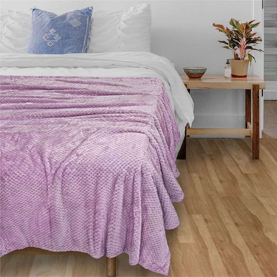 Waffle fleece blanket bed throw lilac purple