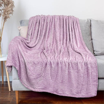 Waffle fleece blanket bed throw lilac purple