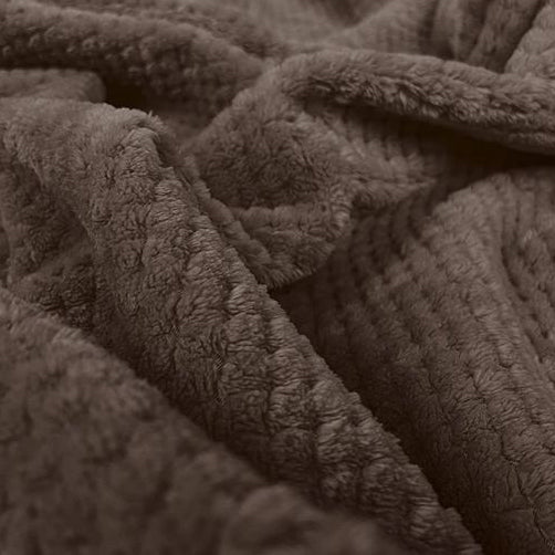 Waffle fleece blanket bed throw brown