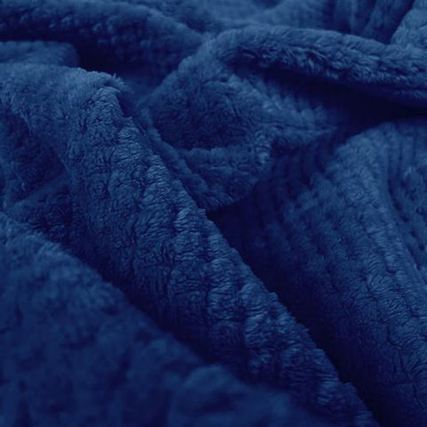 Waffle fleece blanket bed throw dark blue
