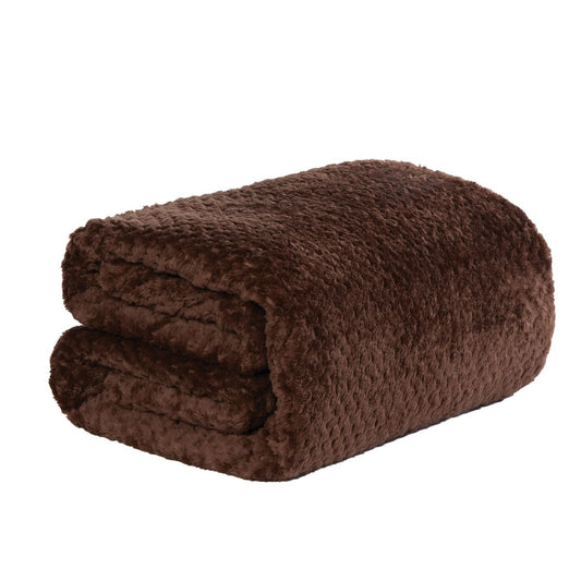 Waffle fleece blanket bed throw brown