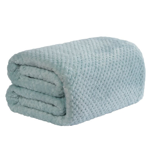 Waffle fleece blanket bed throw sky blue