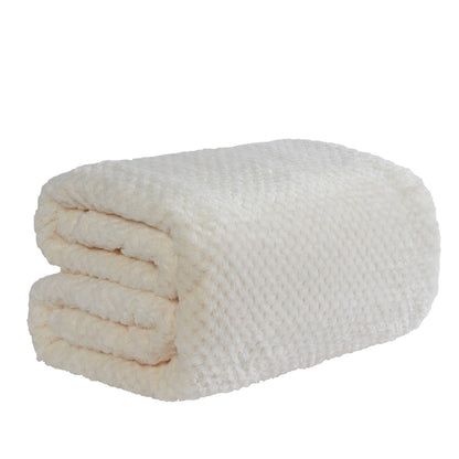 Waffle fleece blanket bed throw cream white