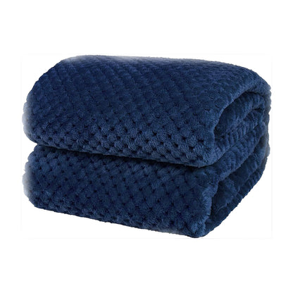 Waffle fleece blanket bed throw dark blue