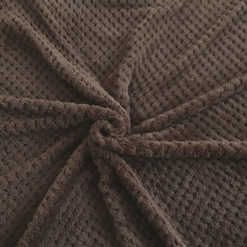 Waffle fleece blanket bed throw brown