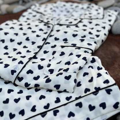 Womens loungewear white blue hearts