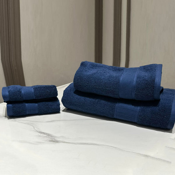 4 Pcs bath towel set navy blue