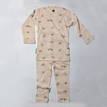 Infant nightsuit beige cycle print