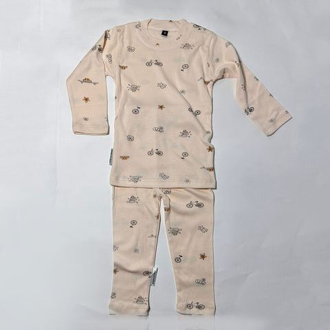 Infant nightsuit beige cycle print