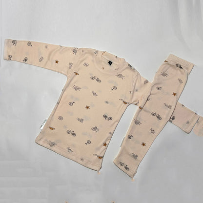 Infant nightsuit beige cycle print