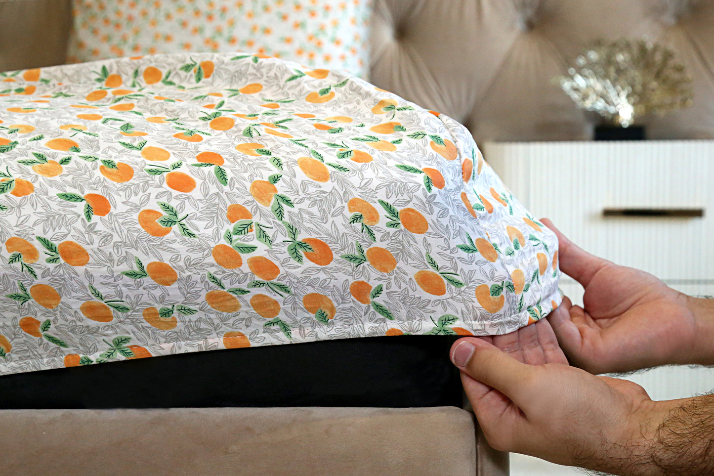 oranges 100% cotton satin fitted sheet