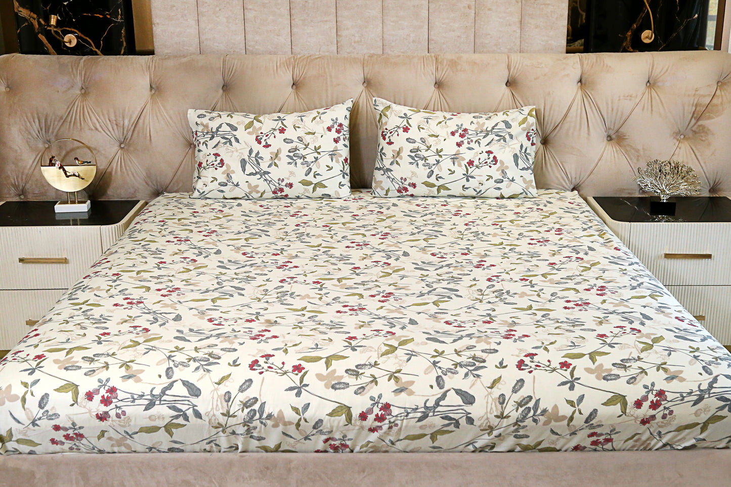 floral fusion 100% cotton satin fiited bedsheet