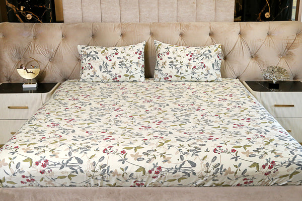 floral fusion 100% cotton satin fitted bedsheet