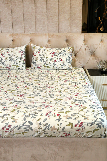 floral fusion 100% cotton satin fiited bedsheet