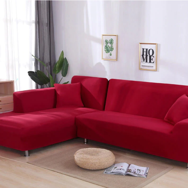 L Shape Jersey sofa cover maroon
