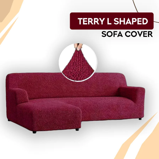 L shape terry sofa cover maroon