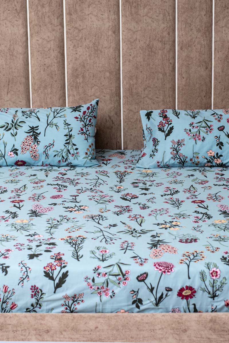 Myla floral blue 100% percale bedsheet