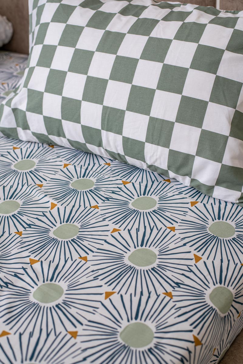 Green grid 100% cotton bedsheet