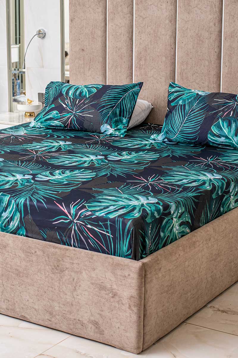 Mystic greens 100% cotton satin bedsheet