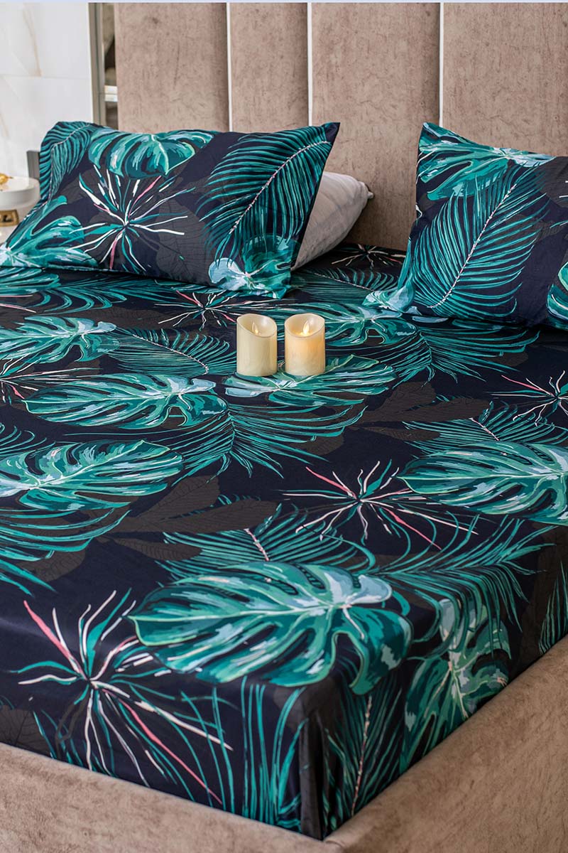 Mystic greens 100% cotton satin bedsheet