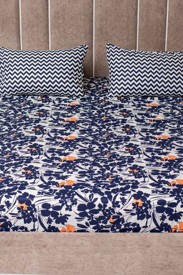 Majestic blue flowers 100% cotton bedsheet