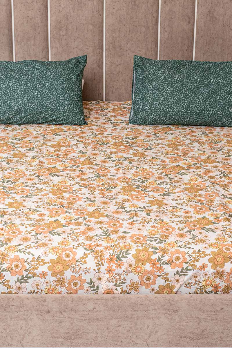 Orange garden 100% cotton bedsheet