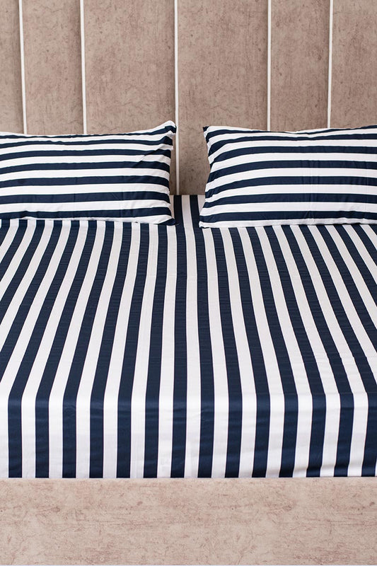 Harbor stripes 100% cotton satin bedsheet