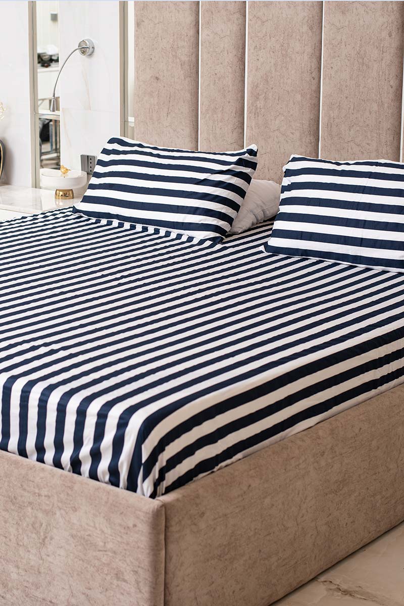 Harbor stripes 100% cotton satin bedsheet