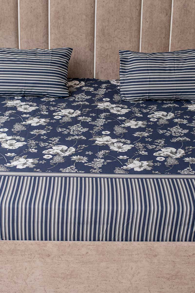 Floral blue 100% cotton bedsheet