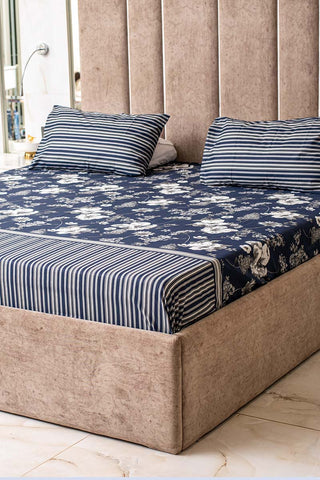 Floral blue 100% cotton bedsheet