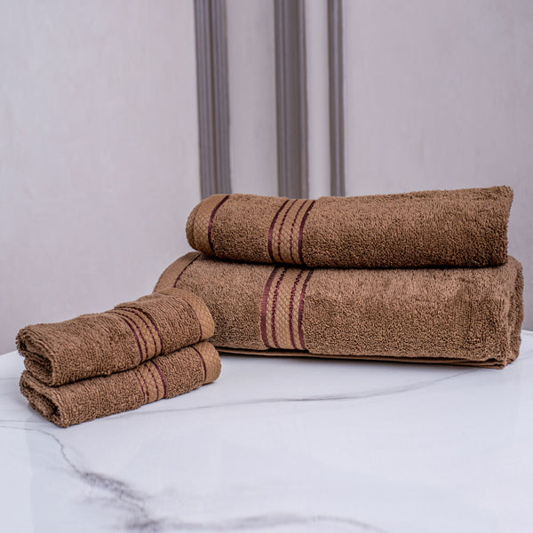 Comb cotton bath towel set brown