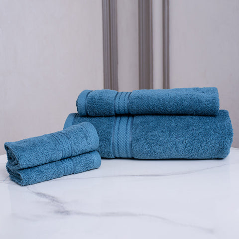 Comb cotton bath towel set steel blue