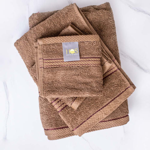 Comb cotton bath towel set brown