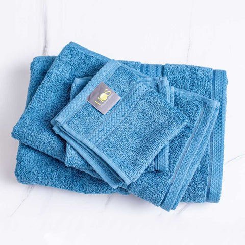 Comb cotton bath towel set steel blue