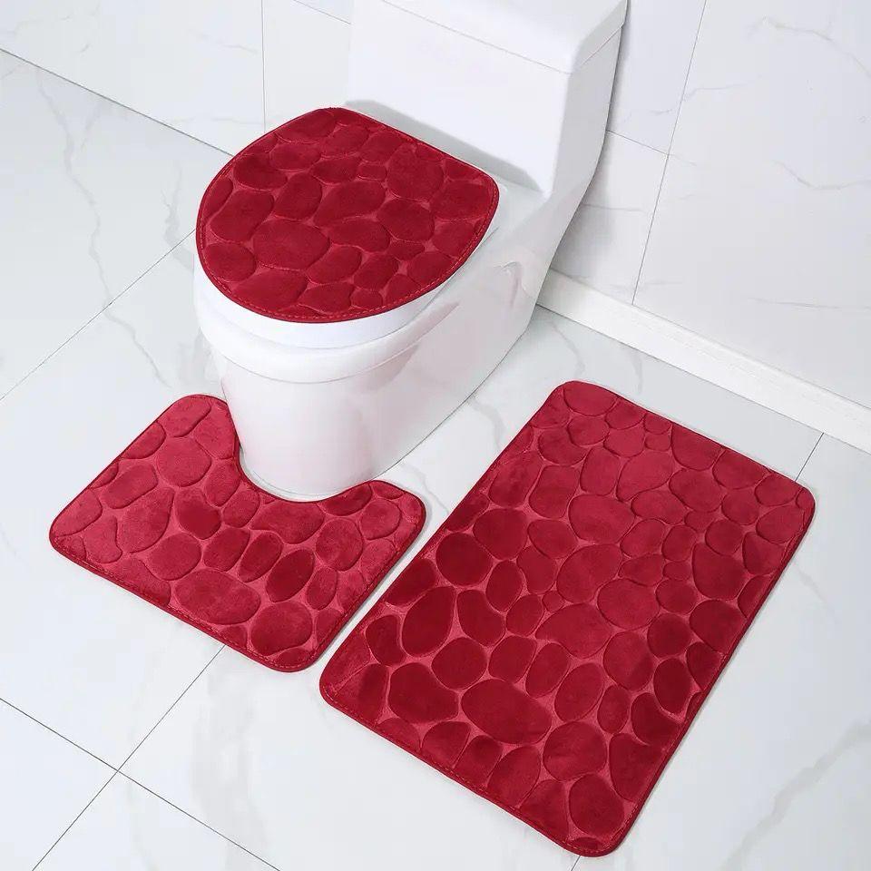 3pcs Memory Foam Bath Mats Extra soft-Non slip Red