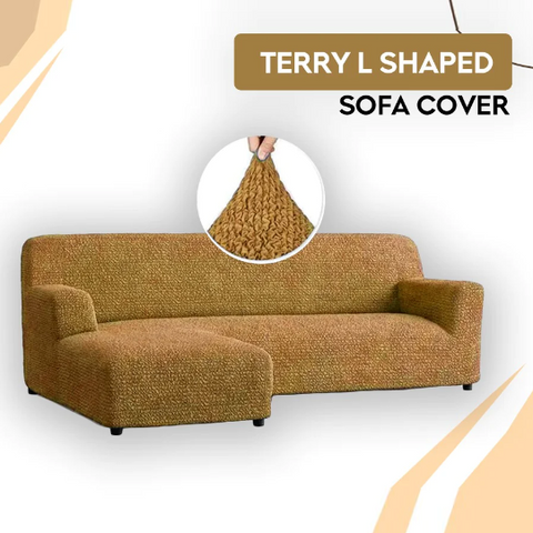 L shape terry sofa cover camel