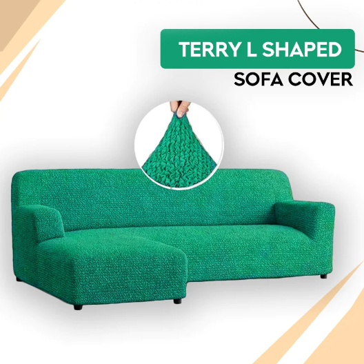 L shape terry sofa cover green