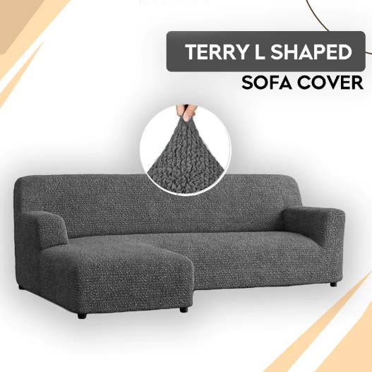 L shape terry sofa cover grey